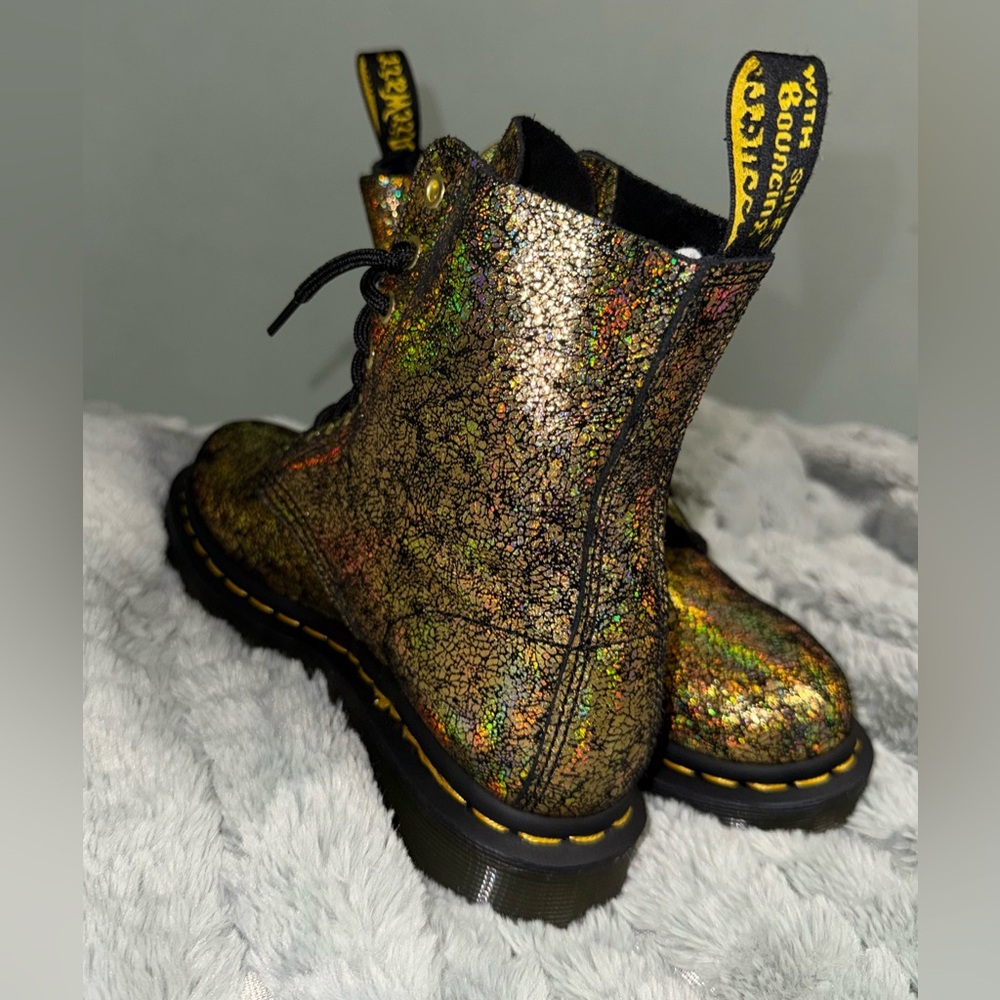 Dr. Martens Multicolor Iridescent Crackle Lace-Up Boots - Picture 4 of 9